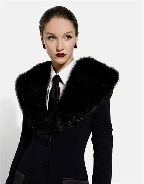 dolce gabbana coat fur collar|Long silk georgette coat with faux fur collar .